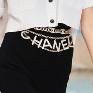 CHANEL diamond sparkling logo belt / necklace
